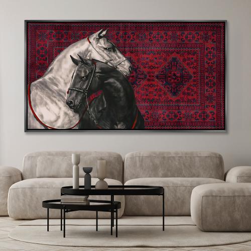 لوحة خيل جدارية فنية - سجاد تراثي
