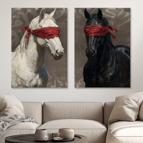 طقم لوحات ثنائية - خيل فن تجريدي