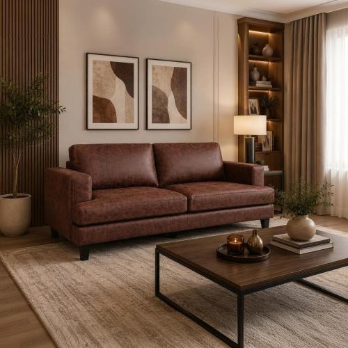 كنب مزدوج كبير جلد بني (MLM-110032 HQ-04)