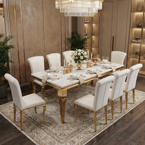 طقم طاولة طعام رخام 8 كراسي استيل فاخرة (190×100 س...