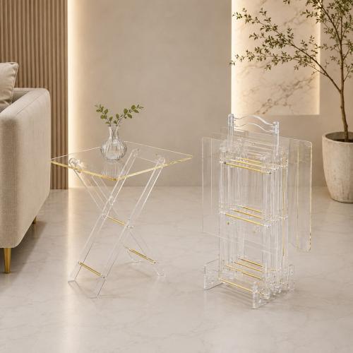 طقم طاولات خدمة أكريليك شفاف بلمسات ذهبية ساحرة (ACT-01G GOLD) – أناقة عصرية تضيء مساحتك