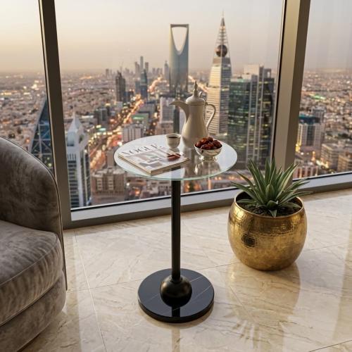 طاولة خدمة مفردة فاخرة زجاج ورخام (موديل OG-10) –...