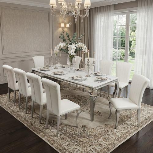 طقم طاولة طعام ملكي 10 أشخاص – سطح رخامي وأرجل است...