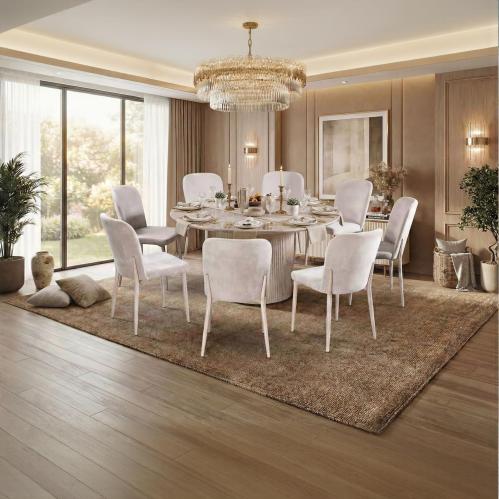 طقم طاولة طعام دائرية فاخرة (بديل رخام) مع 8 كراسي...