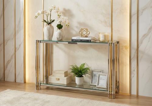 كنسول مدخل فاخر من الستيل والزجاج – تصميم مودرن بل...