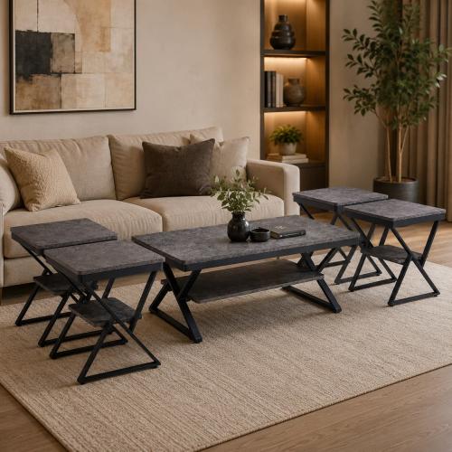 طقم طاولات خشب LIGHT GREY 618 (1+4) – لمسة من الأناقة العصرية لغرفة جلوسك