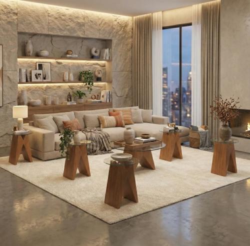 طقم طاولات ضيافة وخدمة 7 قطع مودرن – سطح زجاجي وقو...