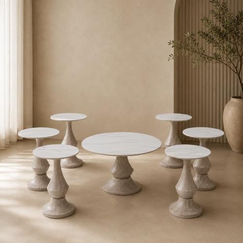 طقم طاولات سيراميك دائري SHS-032 WOOD (1+6) - تجسيد للأناقة والفخامة في منزلك