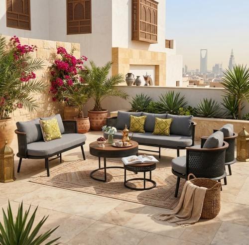 طقم جلوس خارجي ألمنيوم فاخر (6 قطع) مودرن مع طاولا...