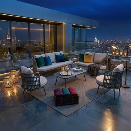 طقم جلسة خارجية فاخرة 5 قطع - تصميم مودرن مقاوم لل...