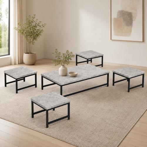 طقم طاولات ضيافة أرضية بتصميم عصري (1+4) - رمادي رخامي | موديل TS115 GREY