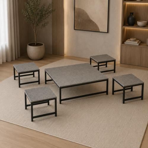 طقم طاولات أرضية مربع فاخر (1+4) | تصميم عصري وأناقة عملية (رمادي - TS101 GREY)