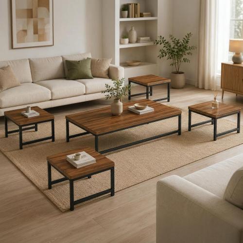 طقم طاولات قهوة وشاي أرضي "مودرن ر Rustic" – 5 قطع