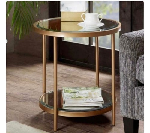 طاولة جانبية معدن ذهبي وسطح زجاجي 40×60