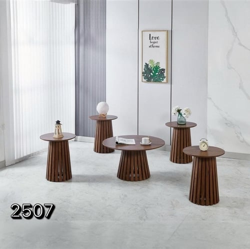 طقم طاولات قهوة وخدمة خشب 5 قطع - تصميم مودرن شرائ...