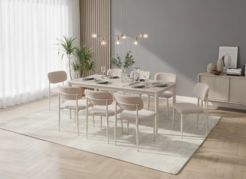 طقم طاولة طعام رخام 8 كراسي - تصميم مودرن فاخر (18...