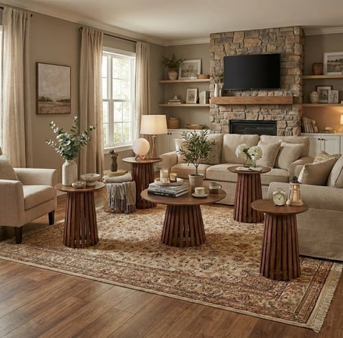 طقم طاولات قهوة وخدمة خشب 5 قطع - تصميم مودرن شرائ...