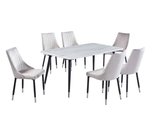 طاولة طعام معدن وسطح رخامي 6 أشخاص 150×90×70