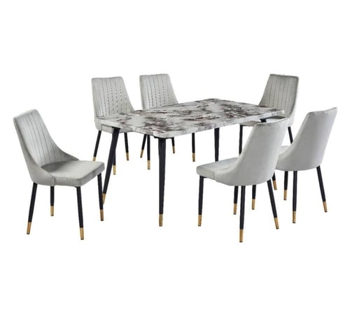 طاولة طعام معدن وسطح رخامي 6 أشخاص 150×90×70