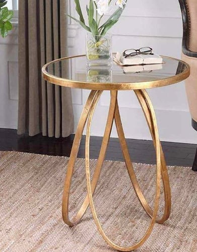 طاولة جانبية معدن ذهبي وسطح زجاجي 40×55