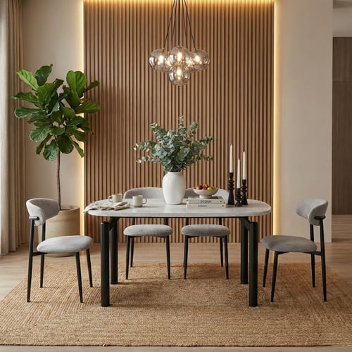 طقم طاولة طعام مودرن 4 كراسي – سطح بديل الرخام بتص...