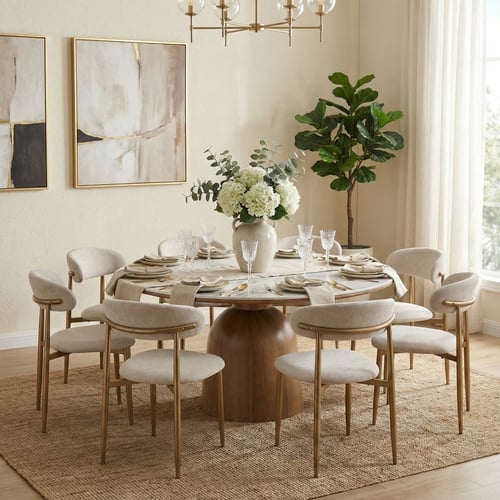 طاولة طعام دائرية سيراميك مع 8 كراسي فاخرة - تصميم...