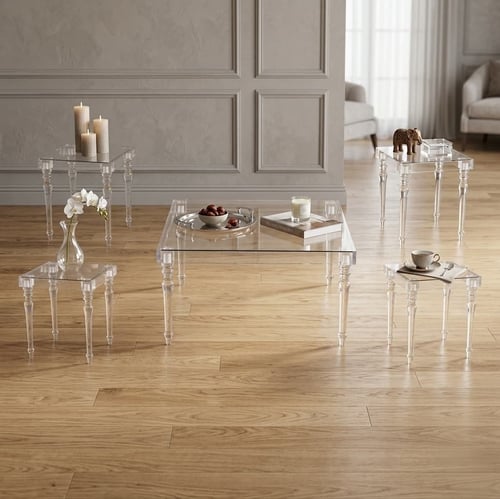 طقم طاولات ضيافة أكريليك شفاف فاخر - 5 قطع