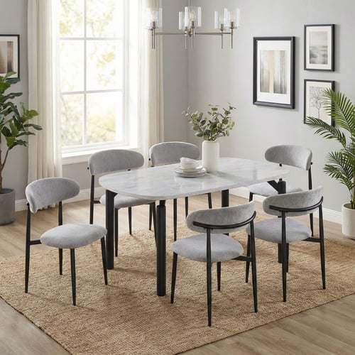 طقم طاولة طعام بيضاوية 6 كراسي بديل الرخام مودرن -...