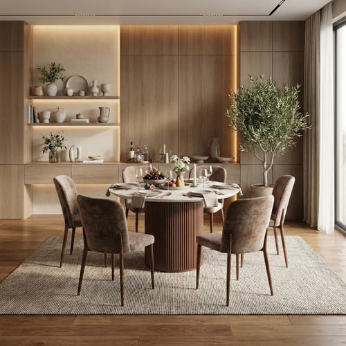 طقم طاولة طعام دائرية 6 كراسي - سطح بديل رخام فاخر...