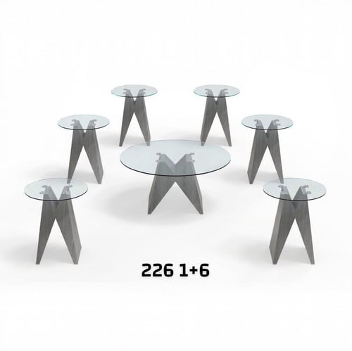 طقم طاولات ضيافة وخدمة 7 قطع مودرن – سطح زجاجي وقو...