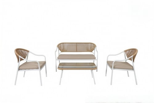 طقم جلسة خارجية 4 قطع تصميم حبال عصري مع طاولة زجا...