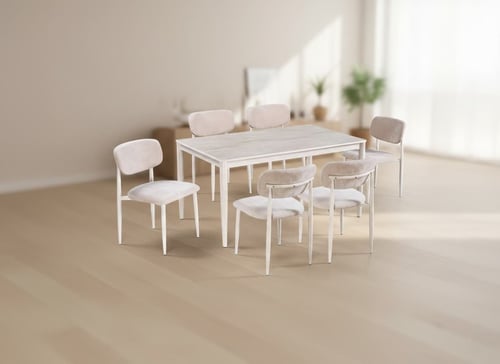 طاولة طعام مستطيلة 150 سم سطح رخام مع 6 كراسي مخمل...