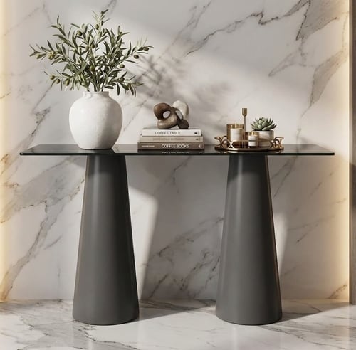 كونسول مدخل عصري فاخر – سطح زجاجي دخاني مع قواعد ه...