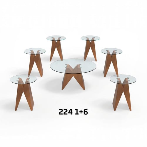 طقم طاولات ضيافة وخدمة 7 قطع مودرن – سطح زجاجي وقو...