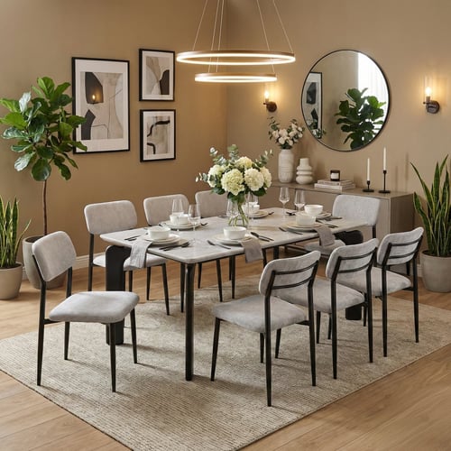 طقم طاولة طعام فاخرة بسطح رخامي و8 كراسي - موديل M...