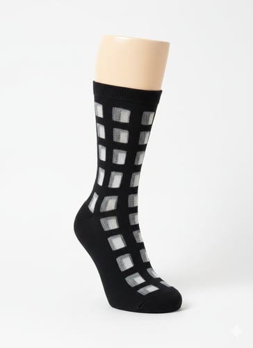 جورب مربعات اسود و شفاف تول نسائي