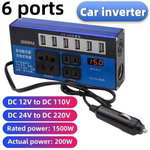 Car Inverter 1500W DC 12V/24V to AC 110V/220V with...