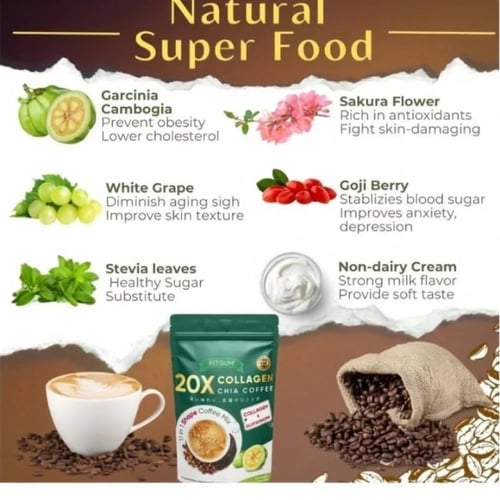 قهوة الكولاجين 20X مع الشيا عضوية مع الجلوتاثيون و...