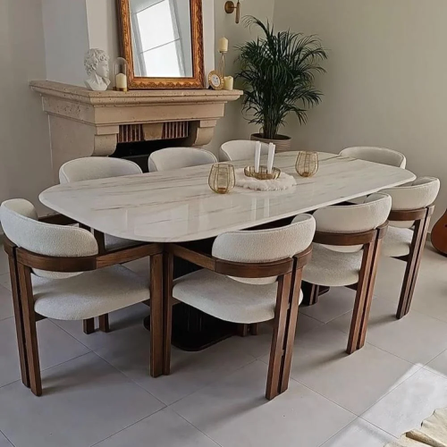 طاولة طعام رخامية مستطيلة مع 8 كراسٍ بتصميم مودرن...