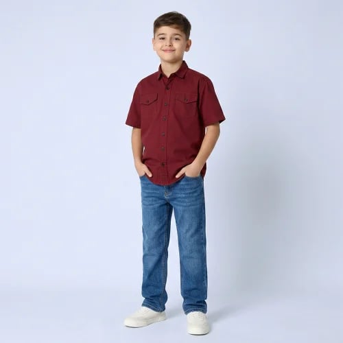 Boys' slim-fit gabardine shirt