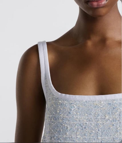 فستان ديور تويد أزرق قصير بلا أكمام