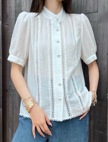 2025 قميص شانيل رسمي قصير أبيض مطرز