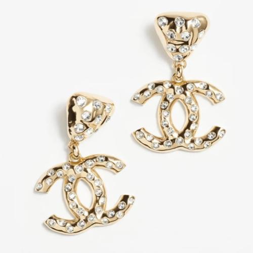 2024 أقراط شانيل غلق مسمار بدلاية ذهبي كريستالي