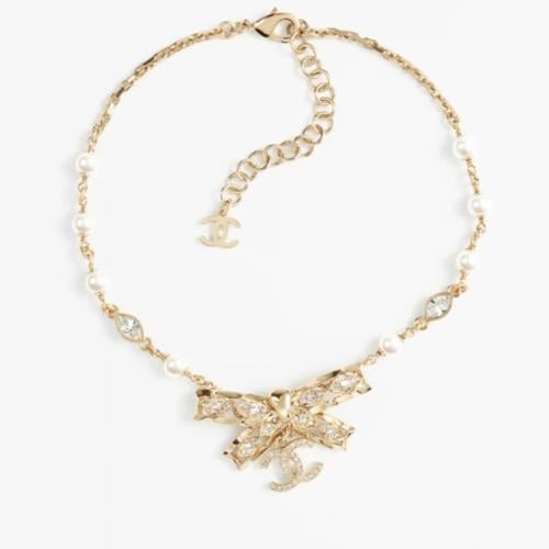 2024 قلادة شانيل شوكر ذهبي أبيض لؤلؤي كريستالي