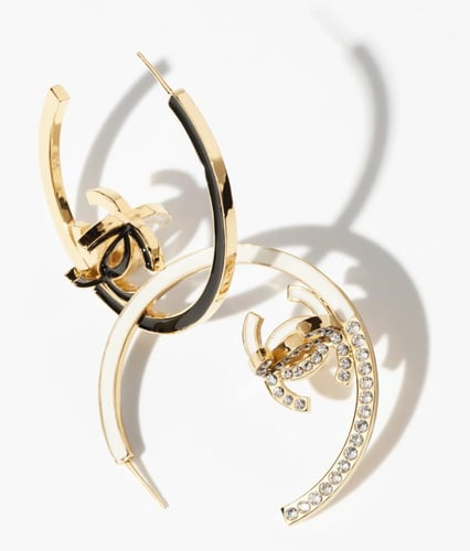 2024 أقراط شانيل على شكل حلقة ذهبي، أبيض، أسود، كر...