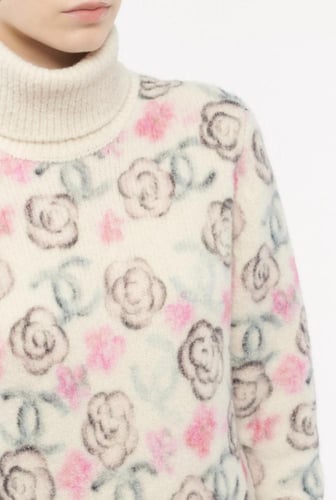 2024 كنزة شانيل صوفية بلوفر شتوي أبيض بنقشات