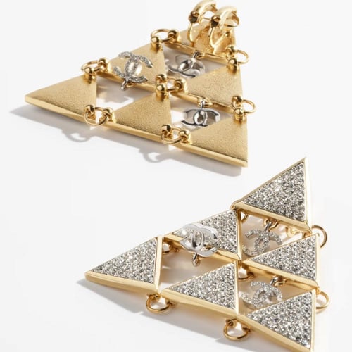 2024 أقراط شانيل مسمار بدلاية ذهبي، فضي، كريستالي