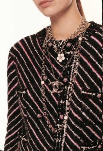 2024 سترة شانيل جاكيت كشمير قطن أسود ورديي أبيض