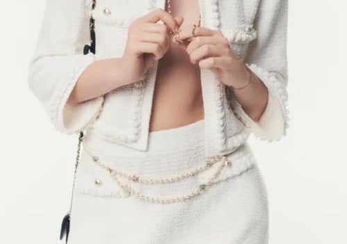 2015 تنورة شانيل قطن حريري أبيض أو وردي