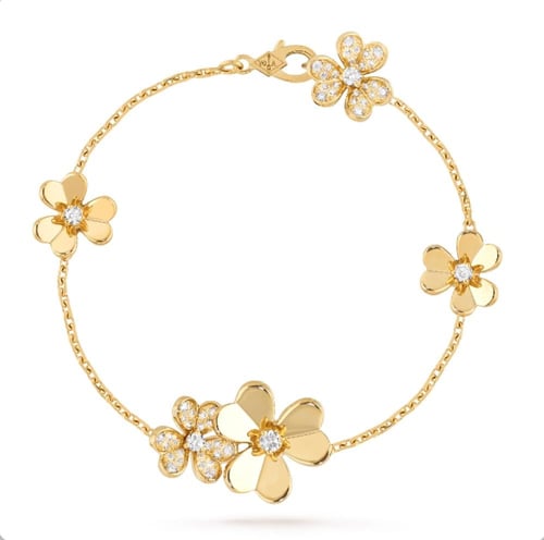 اسوارة فان كليف فريفول 5 زهرات فضي أبيض مرصع ميني